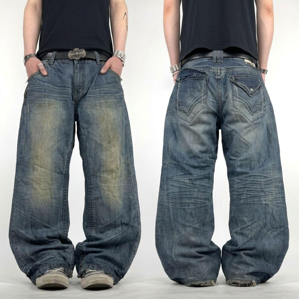 Vintage y2k grunge archive baggy stonewash skater wide leg jeans